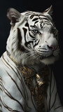 A character portrait of a White Tiger dressed in an elegant and formal business suit. Businessman suit.