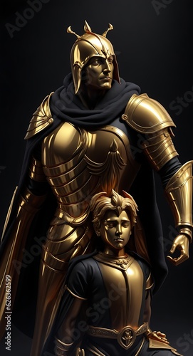 Warriors, dad and son in golden color