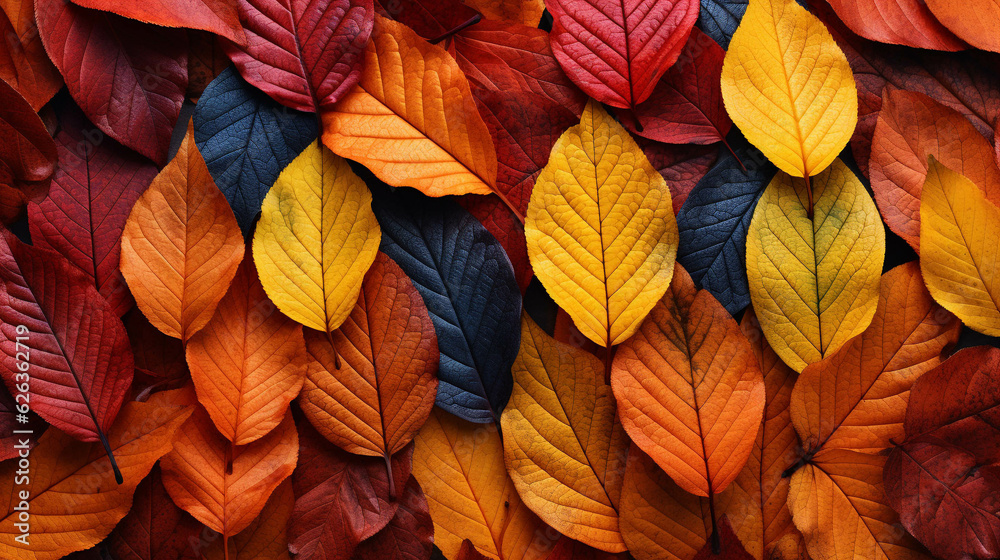 Many autumn leaves as background, top view, generative AI Many autumn leaves as background, top view, generative AI