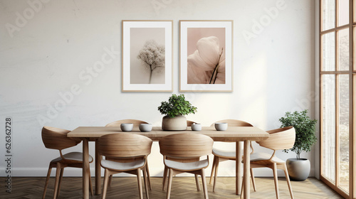 Mockup poster frame in a Scandinavian style kitchen, generative AI © Andrii