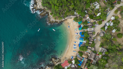 Beach retreat: bird's eye view over perfect bathing conditions at Puerto Angelito beach, Puerto Escondido, Oaxaca, Mexico  photo