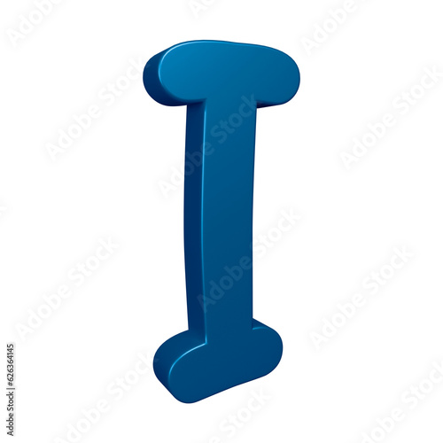 3D blue alphabet letter i for education and text concept