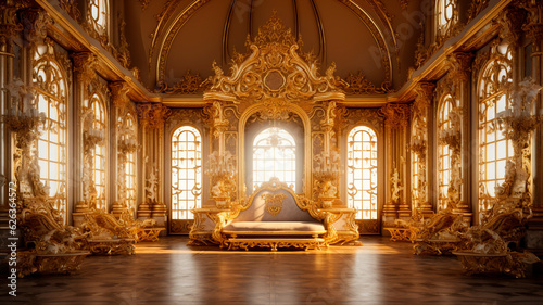 Fotografia A luxurious palace room adorned with opulent European-style decor, featuring lavish gold decorations