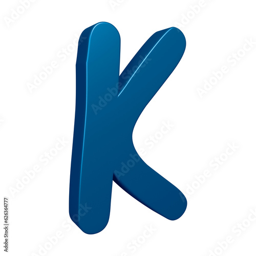 3D blue alphabet letter k for education and text concept