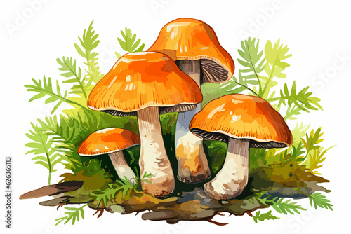 forest edible boletus mushrooms with orange caps water flat art illustration