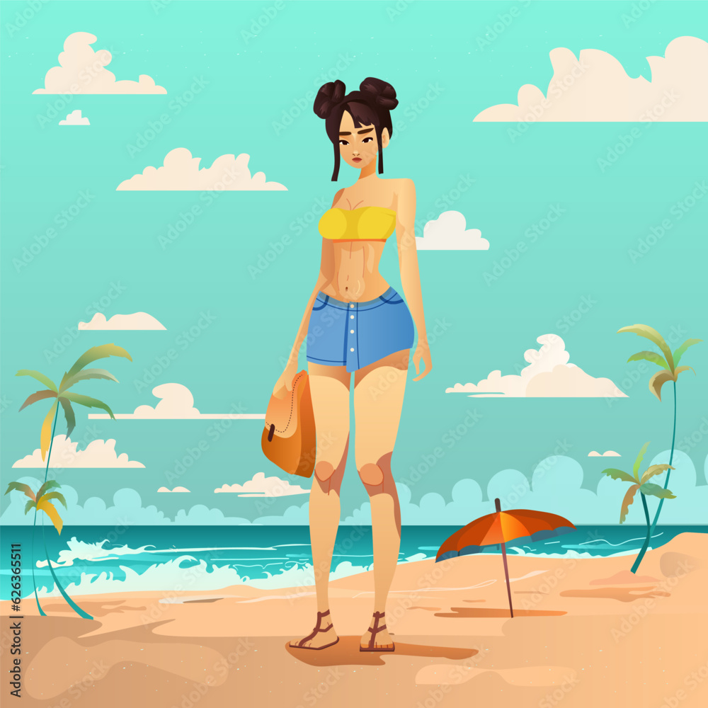 Characters, beautiful girl, on the beach