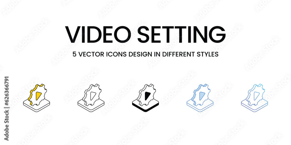 Video Setting Icon Design in Five style with Editable Stroke. Line, Solid, Flat Line, Duo Tone Color, and Color Gradient Line. Suitable for Web Page, Mobile App, UI, UX and GUI design. Video Setting Icon Design in Five style with Editable Stroke. Line, Solid, Flat Line, Duo Tone Color, and Color Gradient Line. Suitable for Web Page, Mobile App, UI, UX and GUI design.