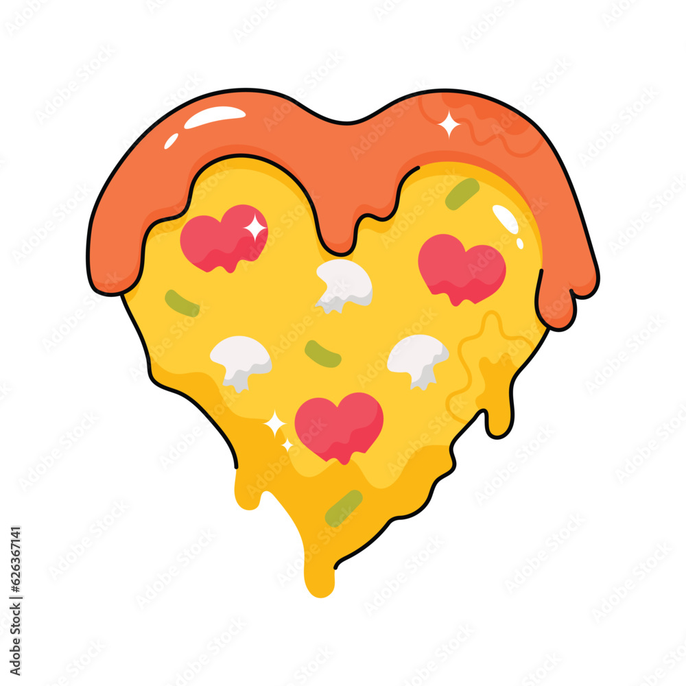 Pizza doodle vector outline Sticker. EPS 10 file
