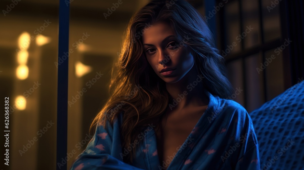 Hot Arabic Girl in a Night Dress. Beautiful sexual young woman in luxury sleepwear in Modern interior. Made With Generative AI.