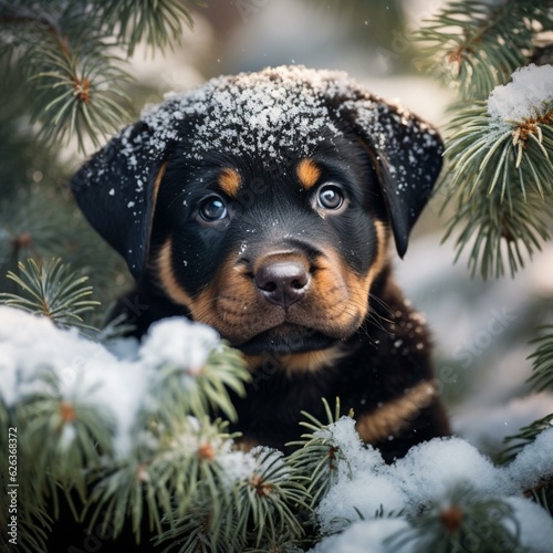 Rottweiler puppy in snow