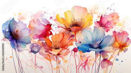 Watercolor hand painted flowers. Generative Ai