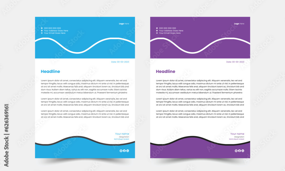 Corporate letterhead design template red and blue