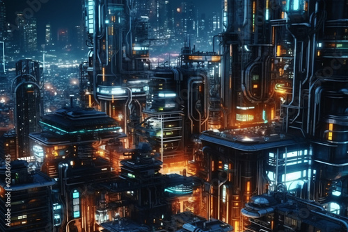 Cyberpunk Cityscape. Generative AI technology. © vachom