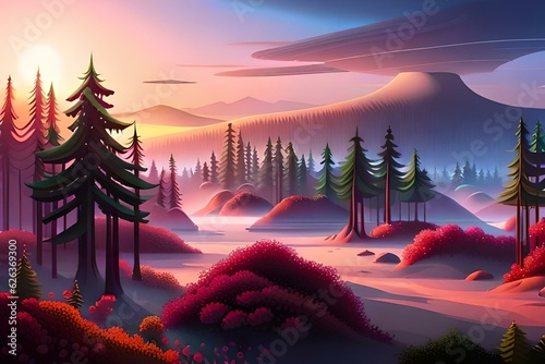 sunset in the woods