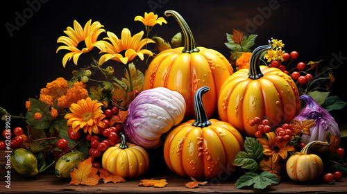 Autumn composition of colorful pumpkins. Generative Ai