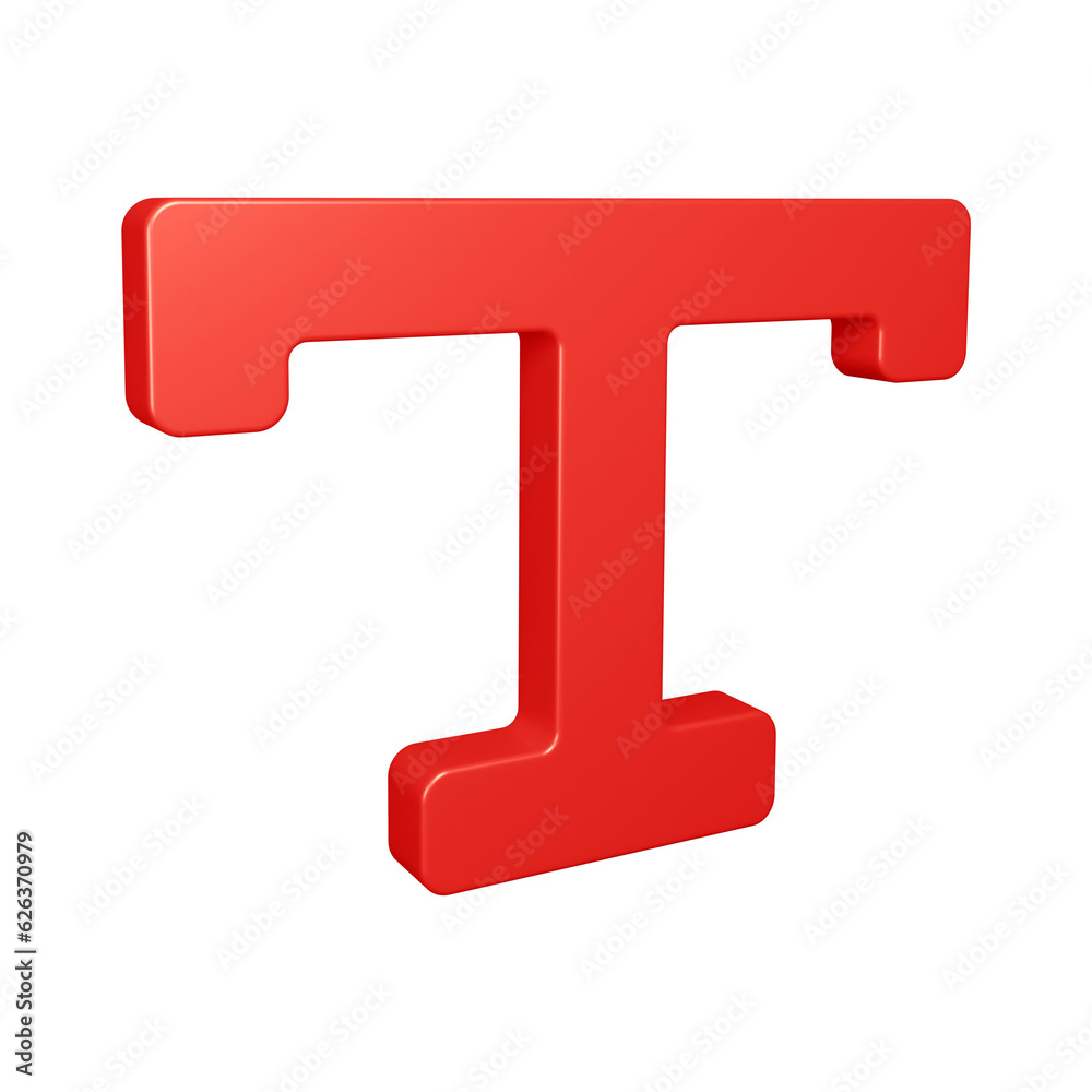 3D red alphabet letter t for education and text concept 3D red alphabet letter t for education and text concept