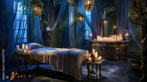 A mystical massage salon with crystal decor and mystical-themed candles, fostering a sense of wonder and enchantment Generative AI