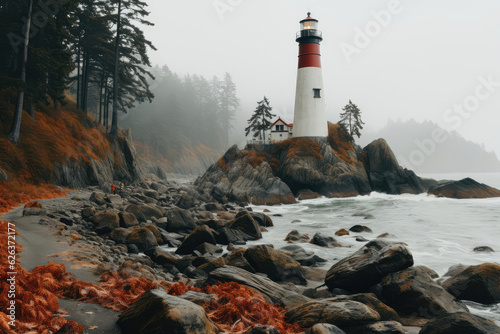 A dramatic coastline with towering cliffs, crashing waves, and a picturesque lighthouse standing proudly amidst the rugged beauty, capturing the essence of coastal grandeur