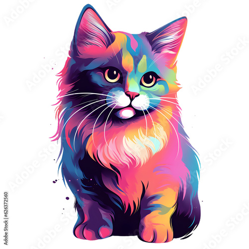Generativ Mystical Maine coon cat with spiritual feather fur and colorful drops, Generative AI © Marc