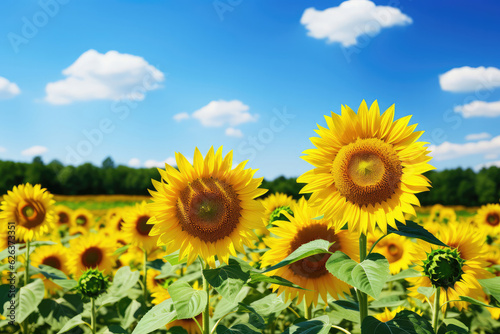 An astonishing 8k panoramic view of a sunflower farm  with rows of sunflowers extending to the horizon  creating a sea of yellow and green