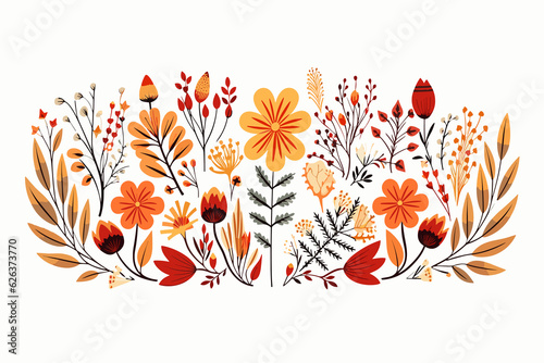 folk floral flat vector art illustration  decoration flowers image.