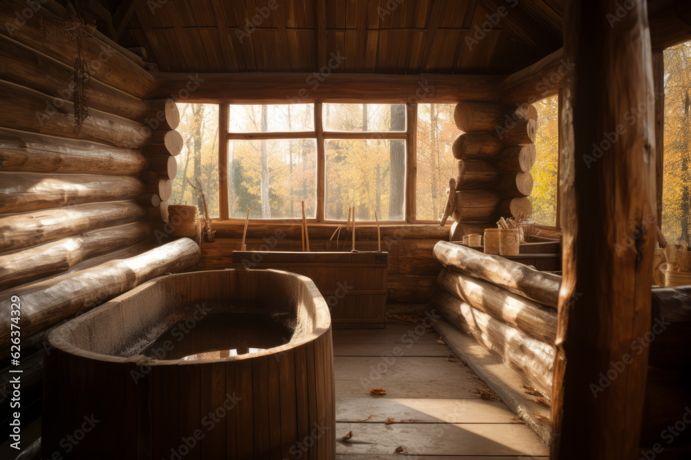 Russian banya , spa concept. Generated ai. Russian banya , spa concept. Generated ai.