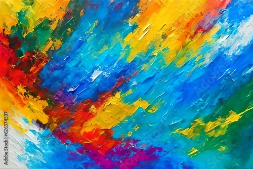 Closeup of abstract rough colorful multicolored art painting texture  with oil brushstroke  pallet knife paint on canvas