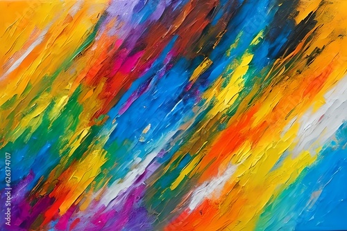 Closeup of abstract rough colorful multicolored art painting texture  with oil brushstroke  pallet knife paint on canvas
