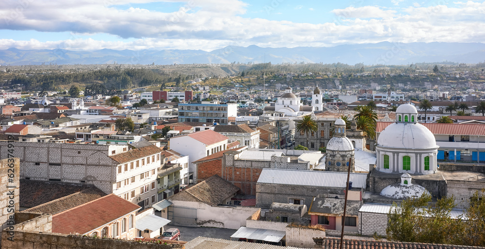 Panoramic view of Latacunga, capital of the Cotopaxi Province, Ecuador.