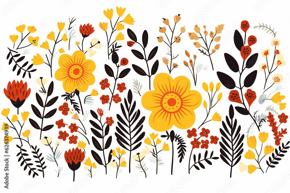 folk floral flat vector art illustration, decoration flowers image.