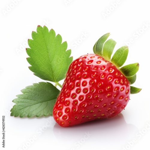 Strawberry with leaf isolated on white background