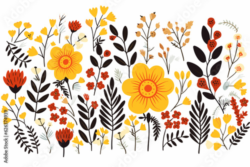 folk floral flat vector art illustration  decoration flowers image.
