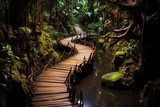 Wooden trail in a rainforest