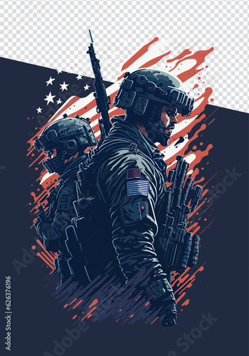 Illustrate Patriotism: USA War Soldiers in Vector - Versatile Background for Stickers, Logos, and T-Shirts