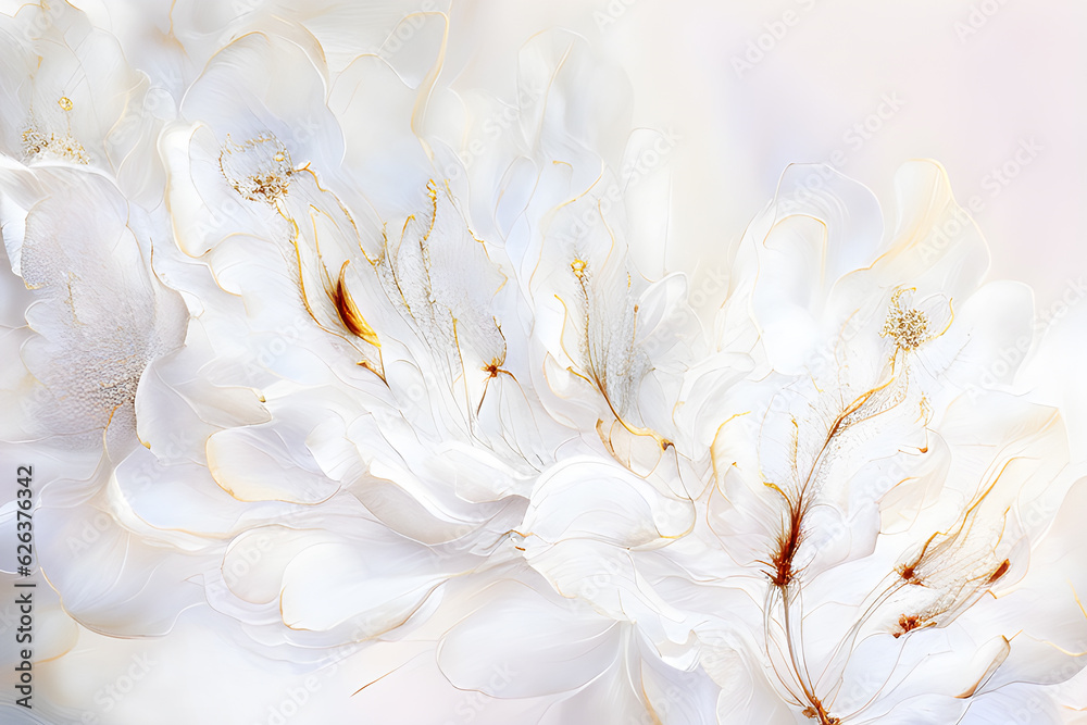 Fototapeta premium Białe tło kwiatowe. Generative AI