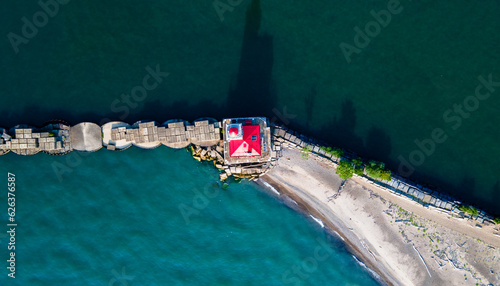 Lighthouse on the Coast Aerial Bird s Eye View