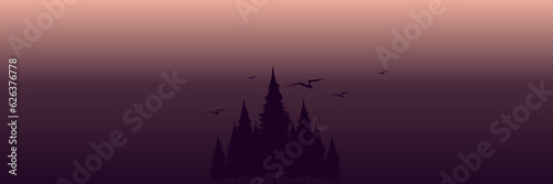 nature forest silhouette landscape sunset dusk sky horizon vector illustration good for wallpaper, backdrop, background, web banner, and design template