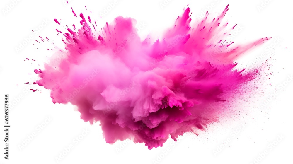 Fototapeta premium Pink holi paint splash, color powder explosion, white background