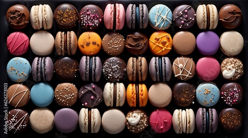  a box filled with lots of different types of macaroons. generative ai