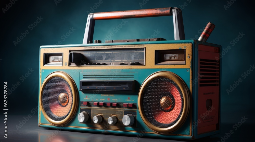 Fototapeta premium Vintage Beatbox: A Retro Ghetto Blaster Cassette Recorder Revives Nostalgic Vibes of the Past