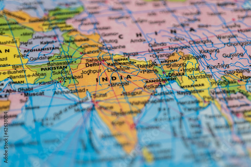 Close-up of India Country in Map photo