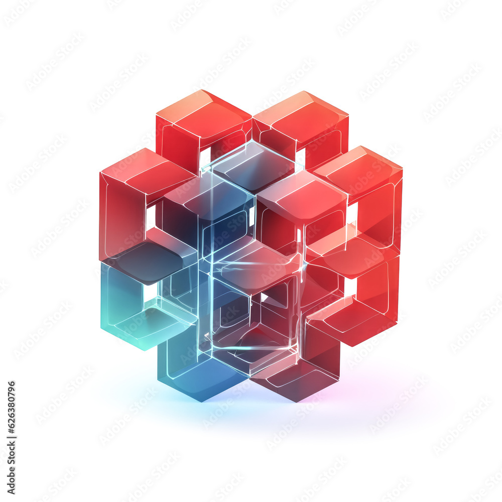 He displays a vibrant red logo on a clear white background, representing blockchain technology. He displays a vibrant red logo on a clear white background, representing blockchain technology.