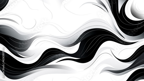 A black and white pattern flows on a clear white background.