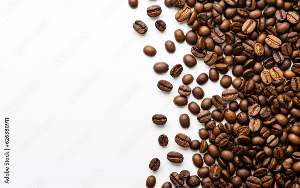 Coffee beans top view on a white background space for text Coffee beans top view on a white background space for text
