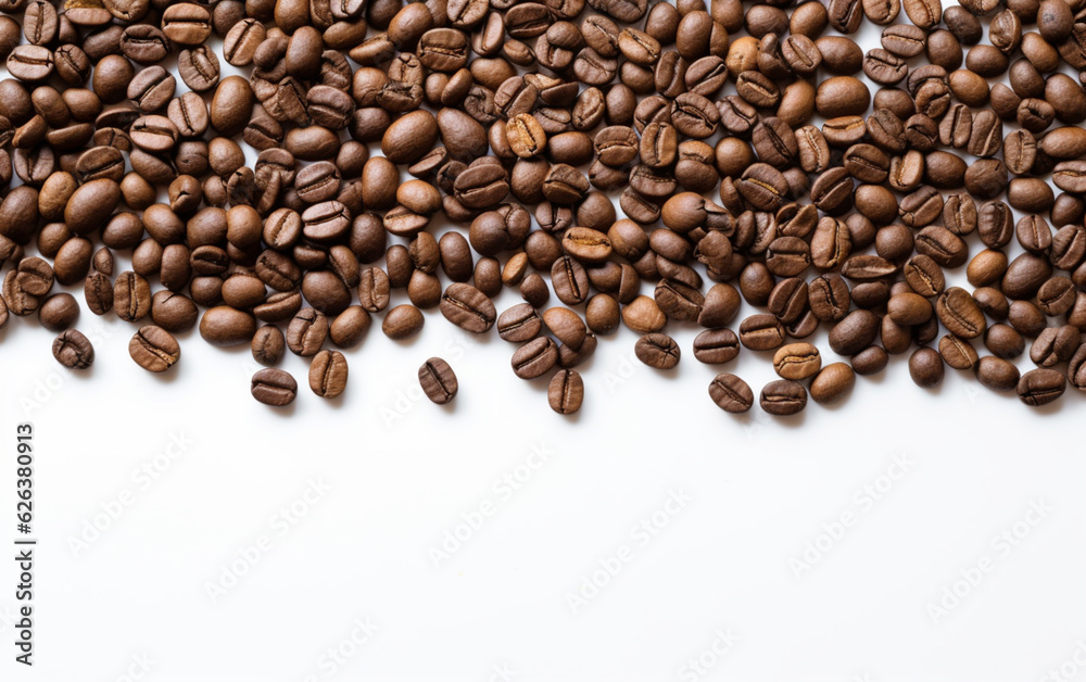 Coffee beans top view on a white background space for text Coffee beans top view on a white background space for text