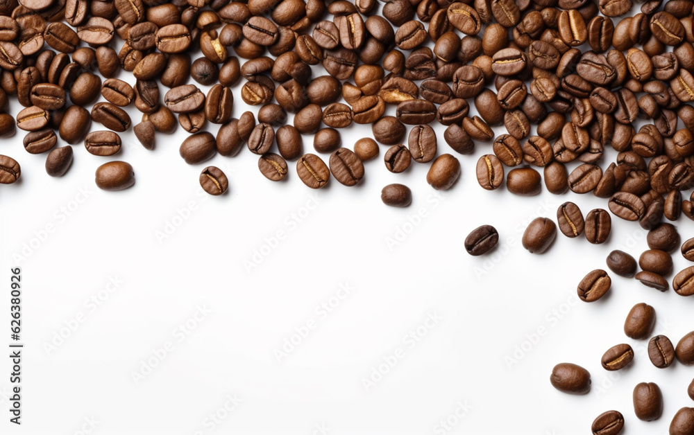 Obraz premium Coffee beans top view on a white background space for text