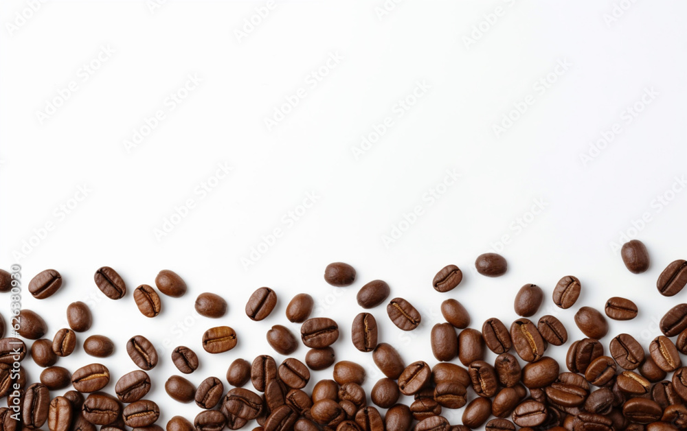 Obraz premium Coffee beans top view on a white background space for text