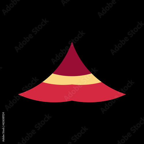 A simple logo depicting a red-yellow mountain or pyramid. The entire logo is made of circles only.
