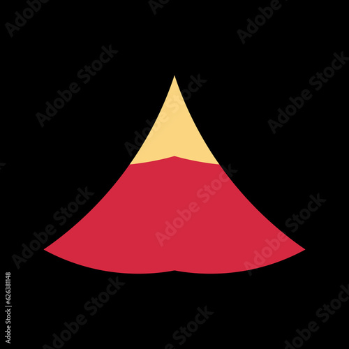 A simple logo with a yellow and red mountain. The entire logo is made of circles only.