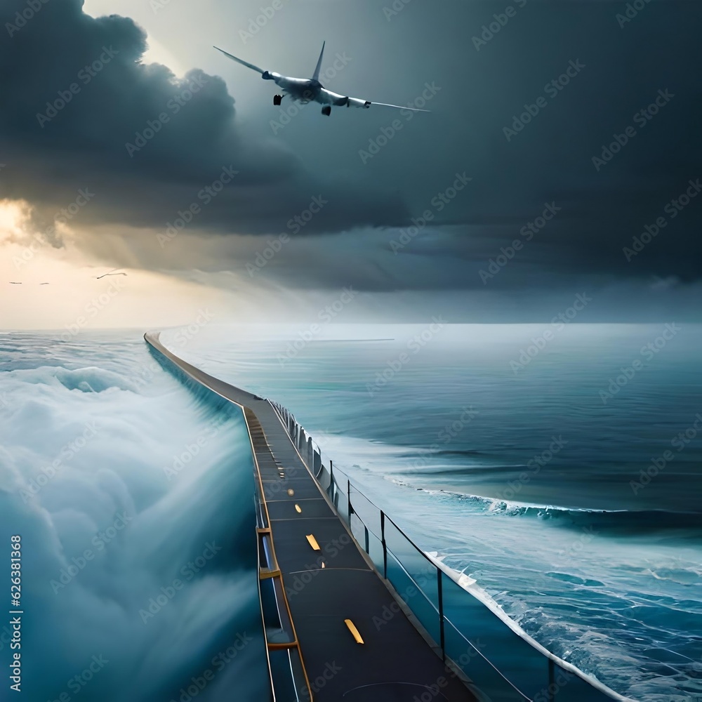 painting of planes flying in the storm, ocean Digital Art Illustration Painting Hyper Concept Art